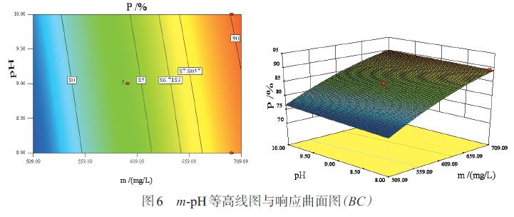 圖6 m-pH等高線圖與響應曲面圖(BC)